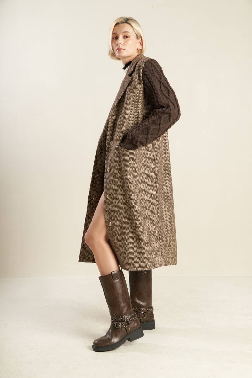 SPLASH OF JOY TWEED SWEATER COMBINATION COAT