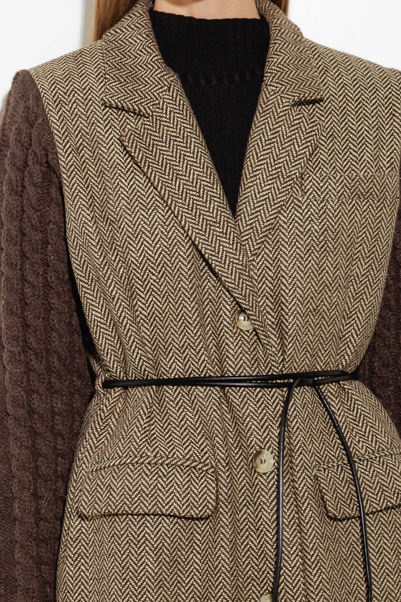 TWEED & KNIT FUSION COAT WITH BELT