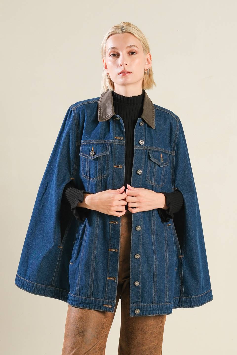 IF THOU MUST LOVE ME DENIM CAPE JACKET