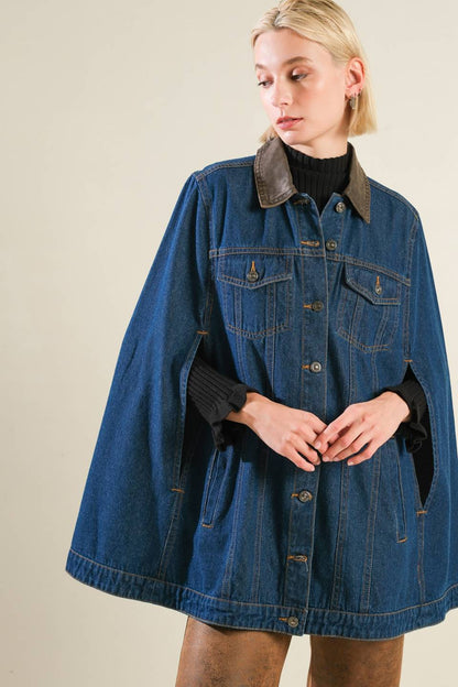 IF THOU MUST LOVE ME DENIM CAPE JACKET