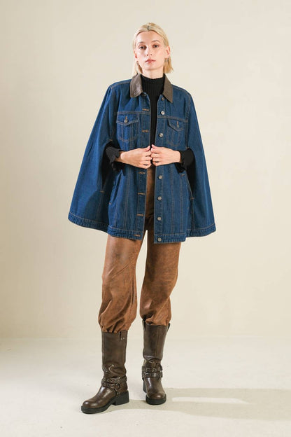 IF THOU MUST LOVE ME DENIM CAPE JACKET