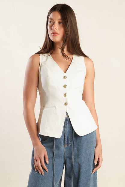 Catching Dreams Woven Vest - White Sleeveless Style