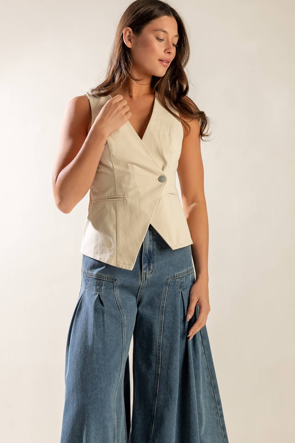 Undeniable Growth Woven Vest with Surplice Neckline