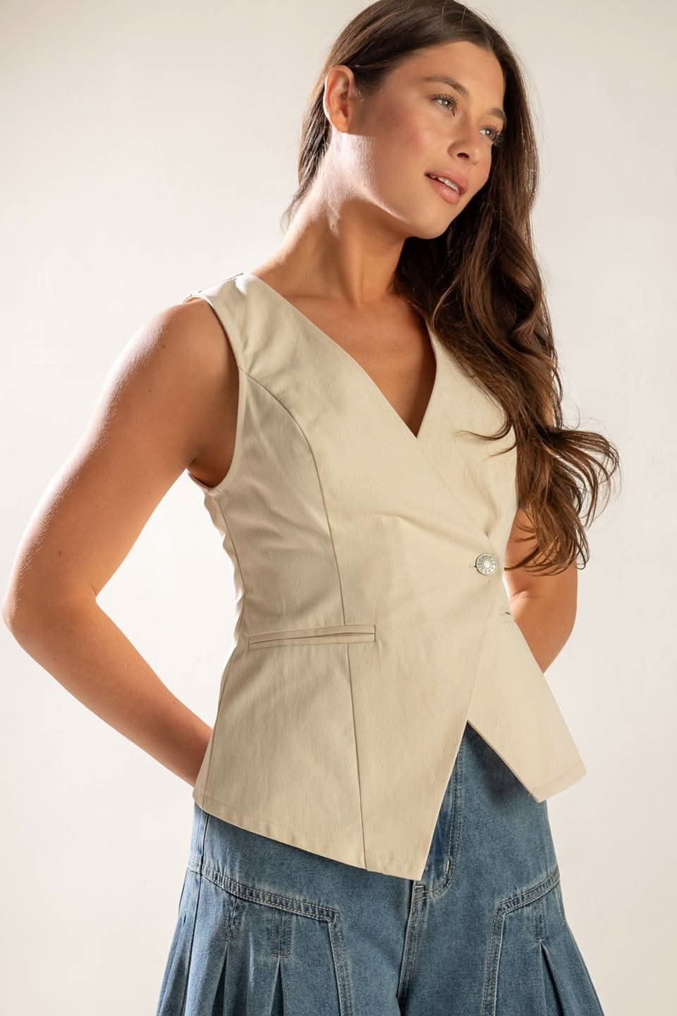 Undeniable Growth Woven Vest with Surplice Neckline