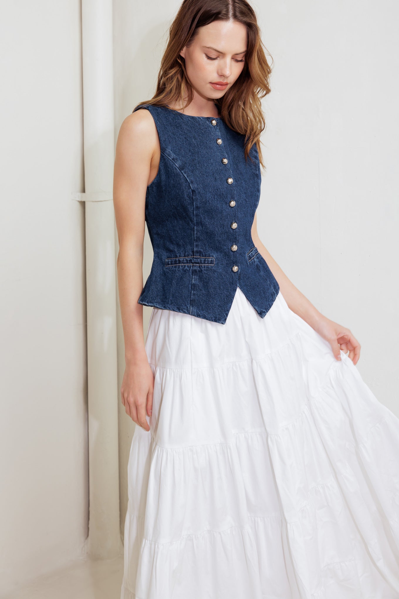 COFFEE PETAL DENIM VEST Flying Tomato