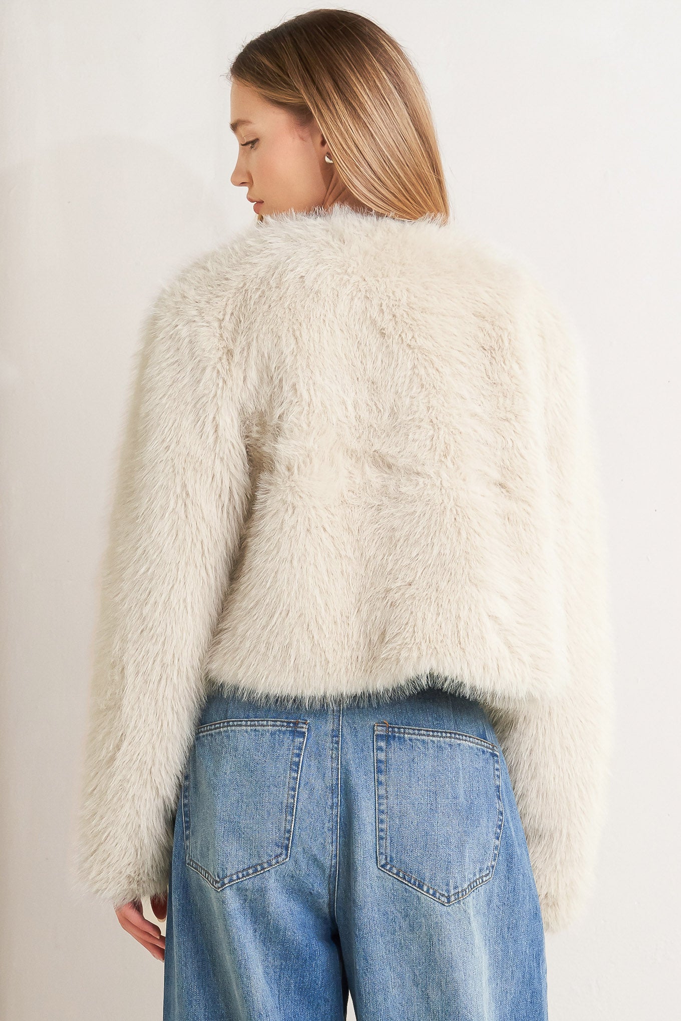 LONDON FLARE CREAM FAUX FUR CROP JACKET Flying Tomato