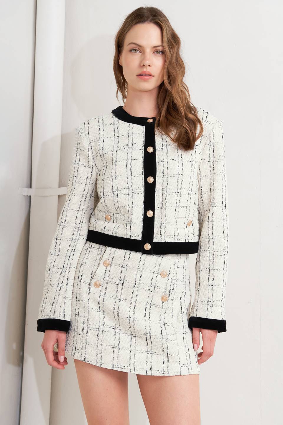 PARIS BOUND WOVEN TWEED CROP JACKET Flying Tomato