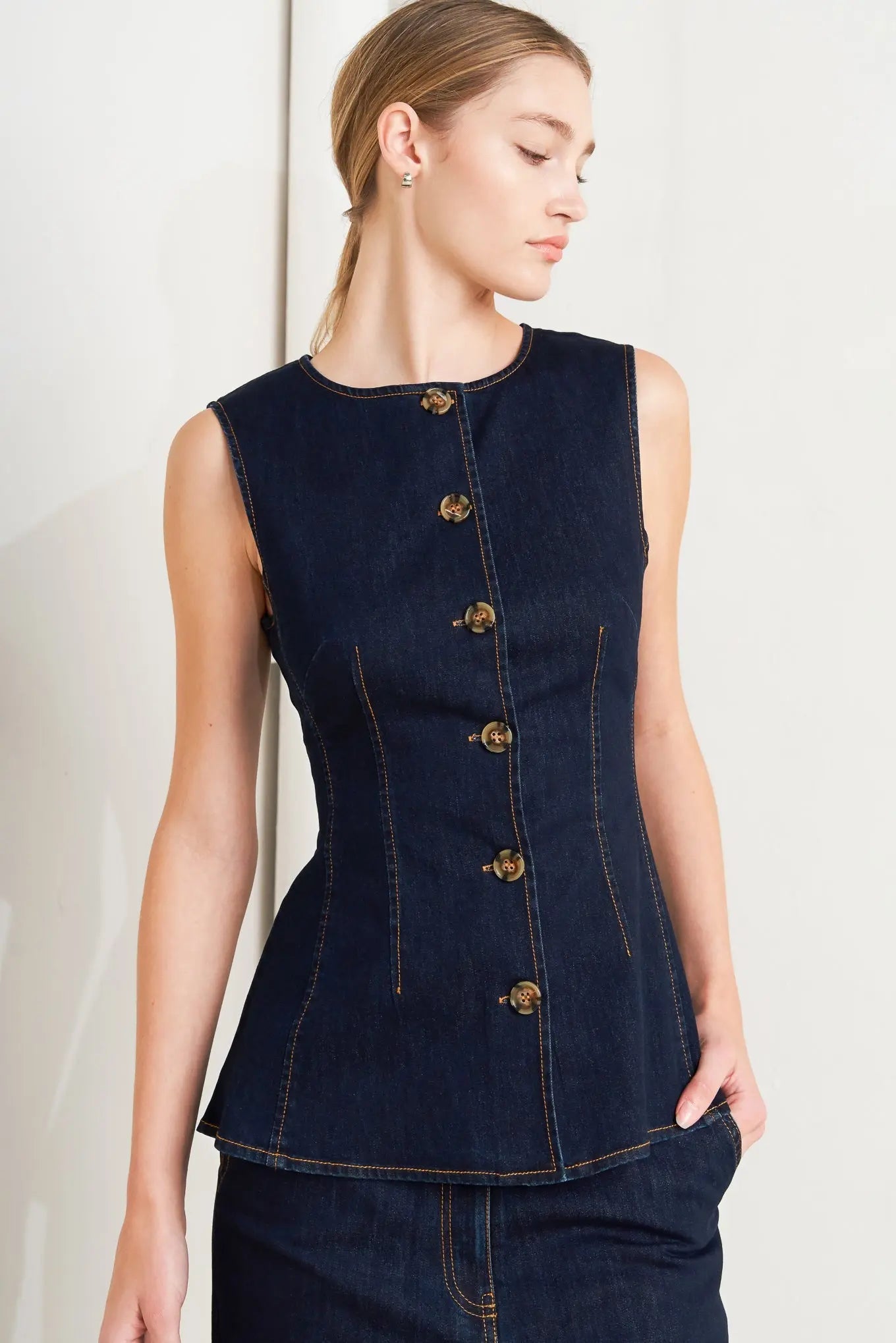 Euro City Denim Vest Front Closure Pockets Casual Wear Flying Tomato