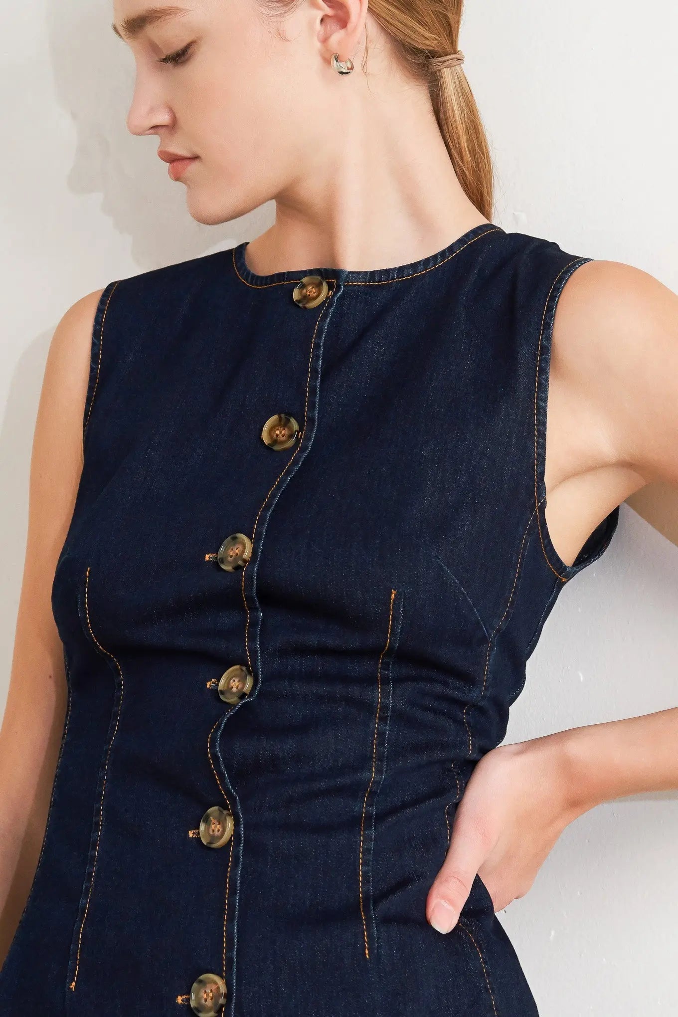 Euro City Denim Vest Front Closure Pockets Casual Wear Flying Tomato