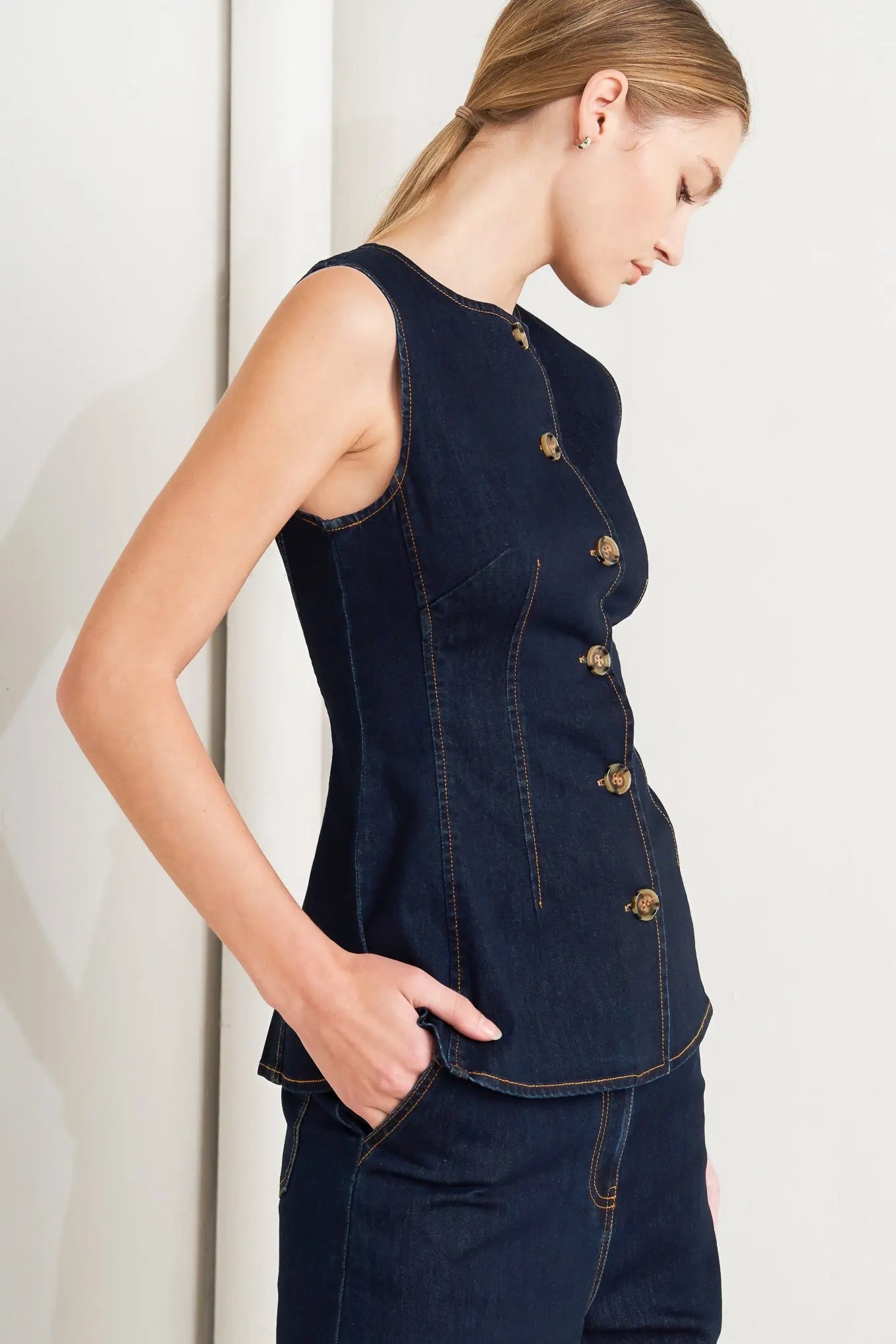 Euro City Denim Vest Front Closure Pockets Casual Wear Flying Tomato