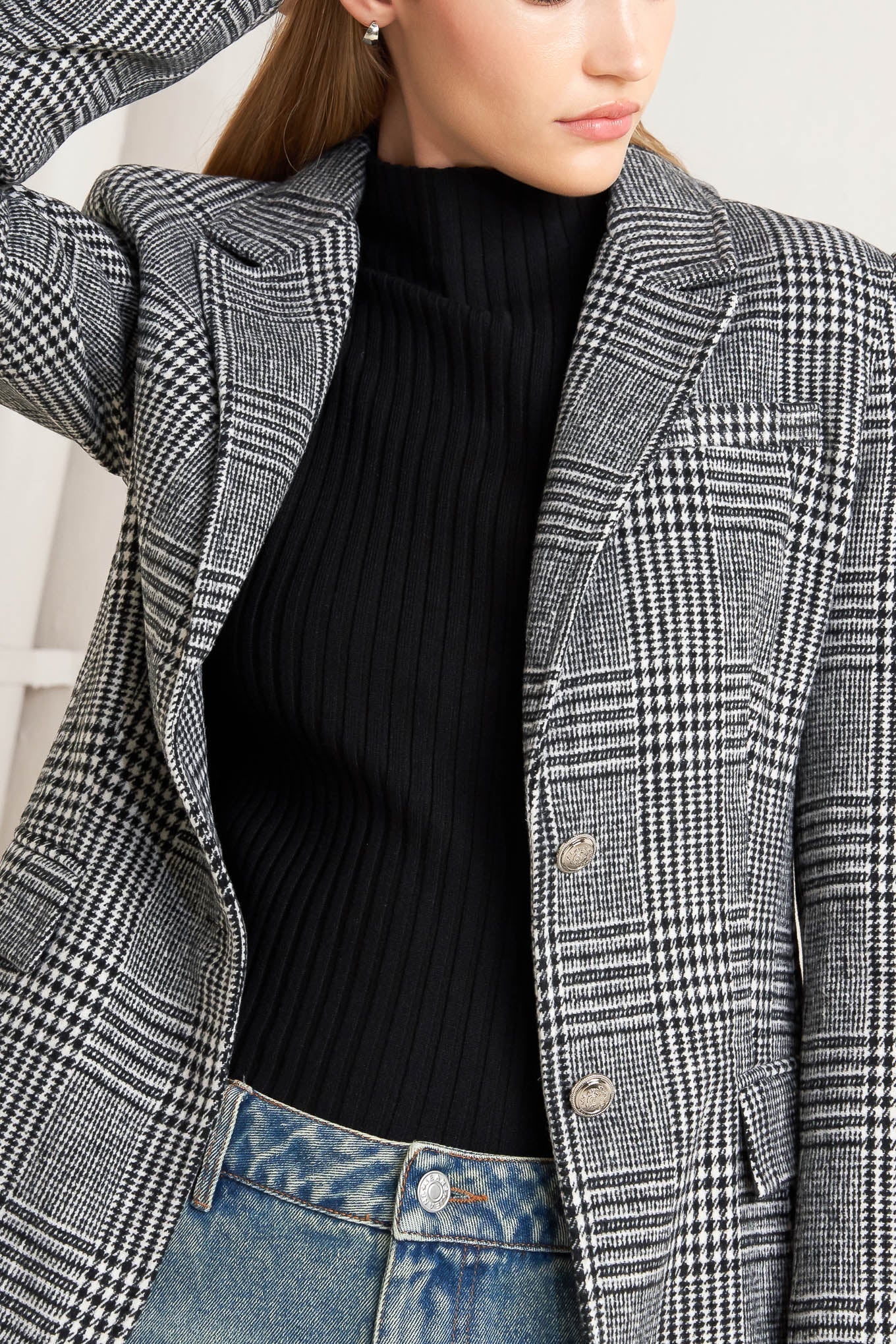 City Checkline Woolen Woven Jacket With Front Closure Flying Tomato