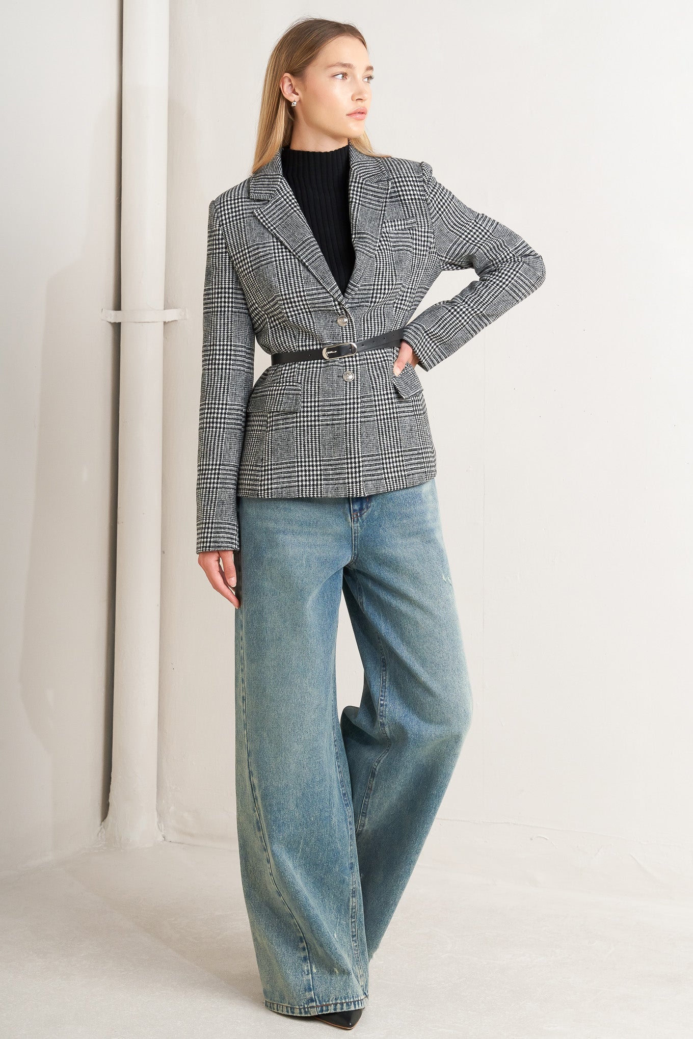 City Checkline Woolen Woven Jacket With Front Closure Flying Tomato