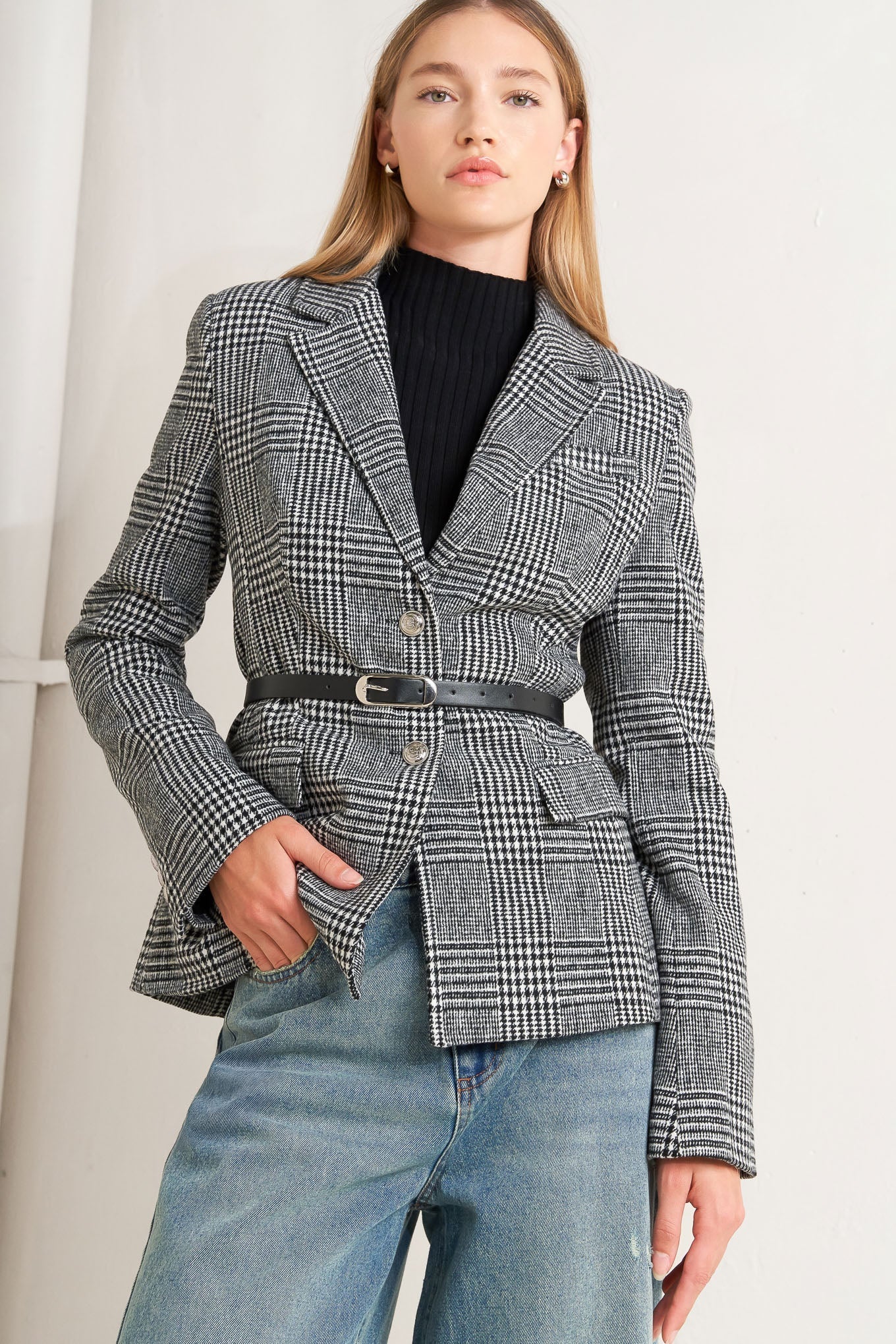 City Checkline Woolen Woven Jacket With Front Closure Flying Tomato