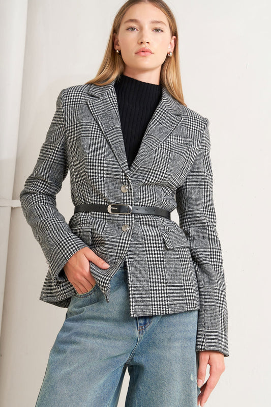 City Checkline Woolen Woven Jacket With Front Closure Flying Tomato