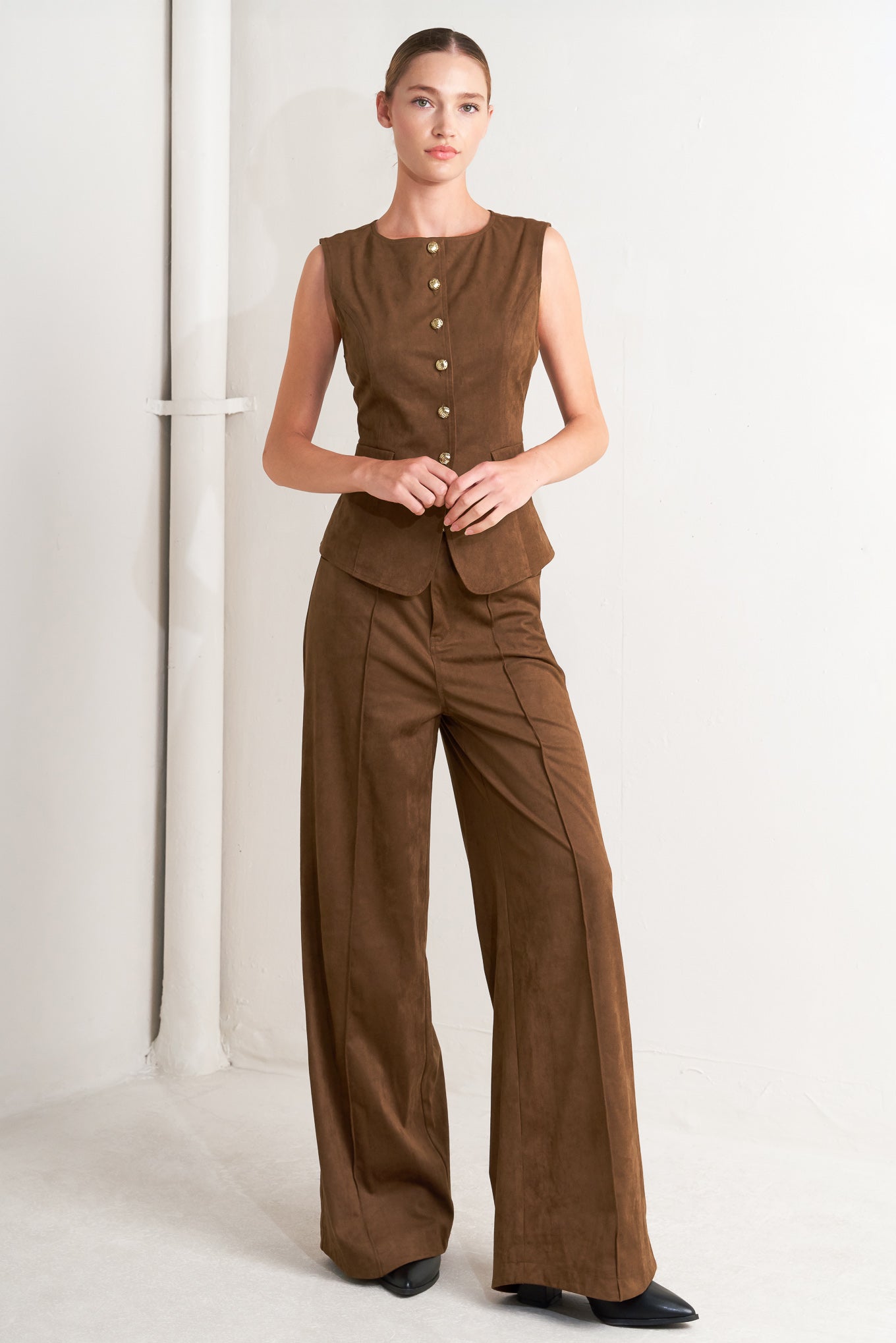 BROWN SUGAR FAUX SUEDE VEST Flying Tomato