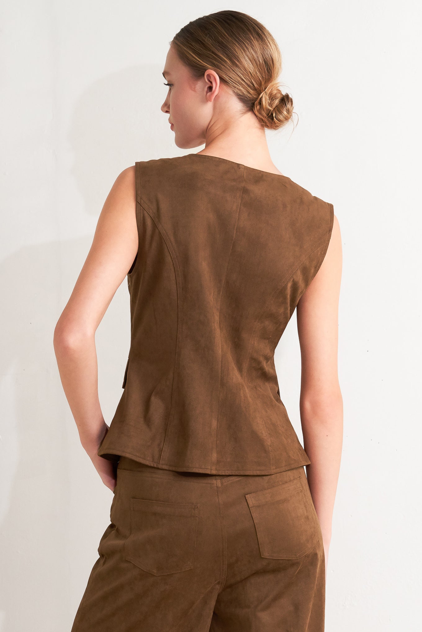 BROWN SUGAR FAUX SUEDE VEST Flying Tomato