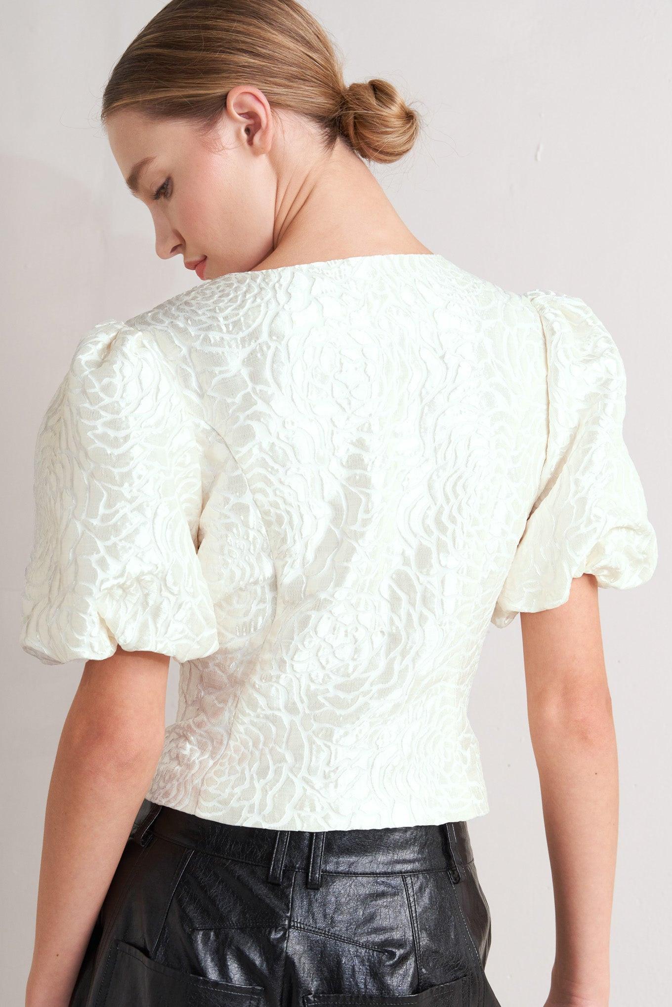 Flying Tomato Rosé Texture Woven Top, showcasing its elegant drape and comfortable fit for a sophisticated look.