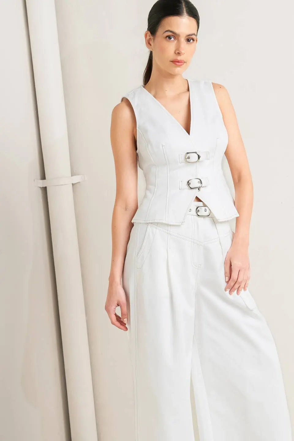 Canvas Drift Twill Vest V Neck Sleeveless Front Buckle Closure Cotton Flying Tomato