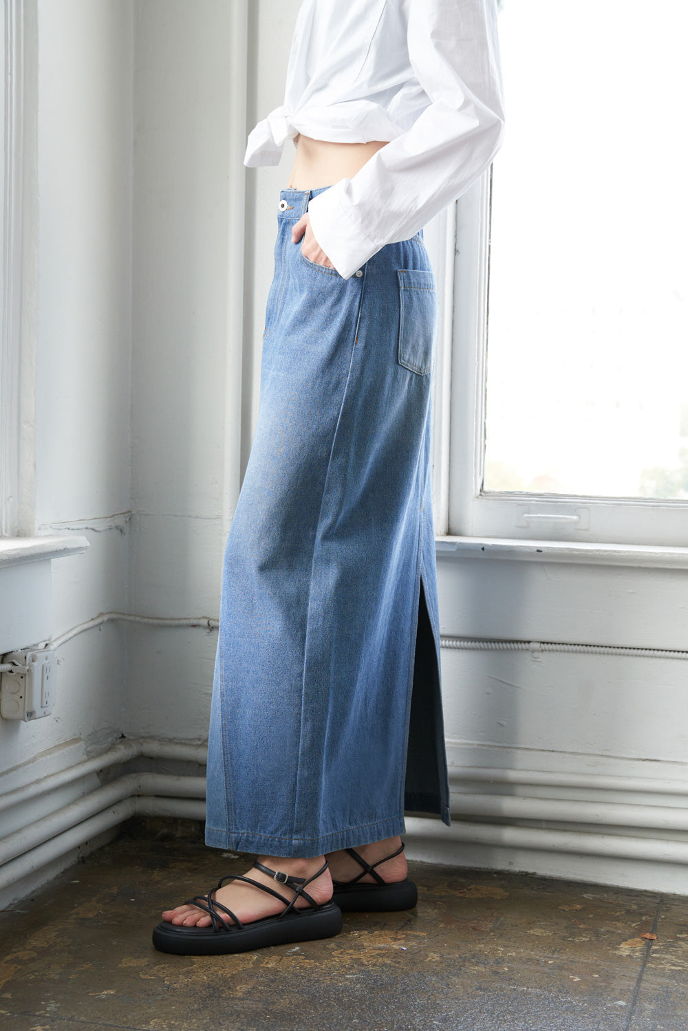 A LEAP OF FAITH MIDI DENIM SKIRT Flying Tomato