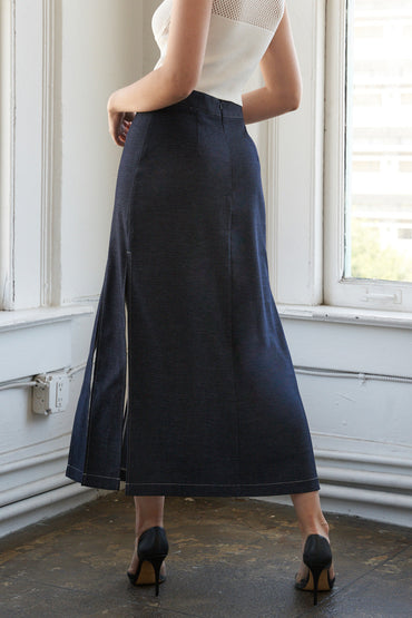 DRAMATIC POISE WOVEN MIDI SKIRT