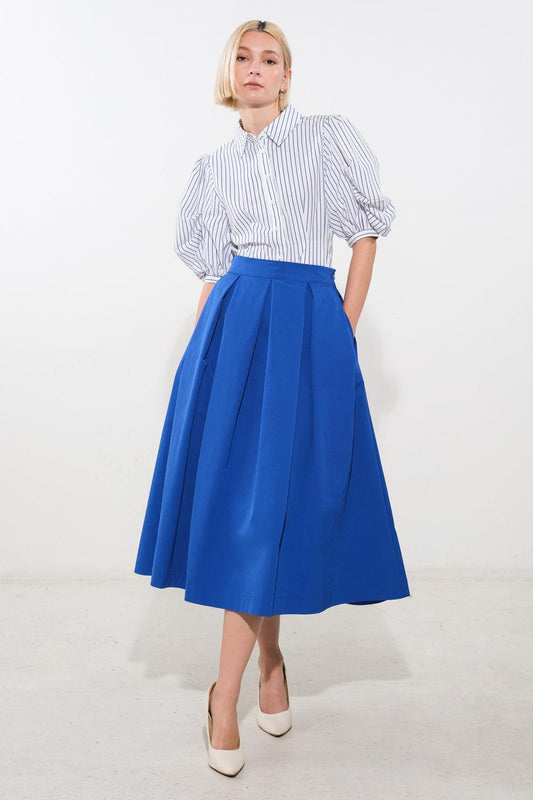 Flying Tomato LOVE OF MINE WOVEN MIDI SKIRT, full view, showcasing its elegant boho-inspired pattern and flowy fabric.