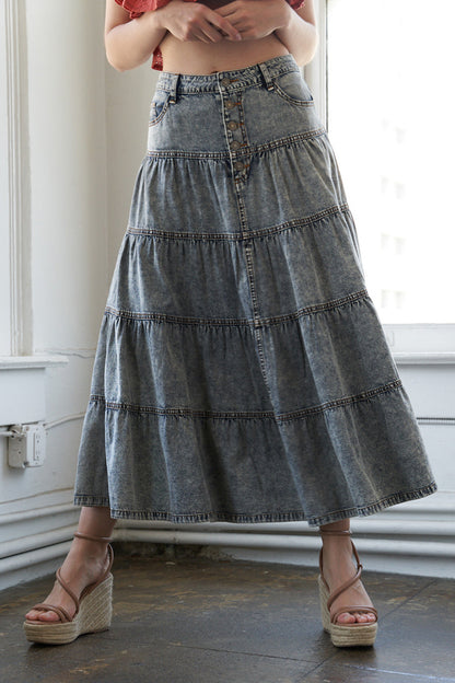 SIMPLE STATEMENT DENIM MIDI SKIRT