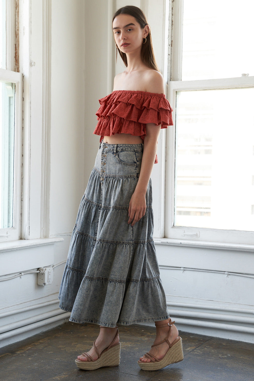 SIMPLE STATEMENT DENIM MIDI SKIRT Flying Tomato