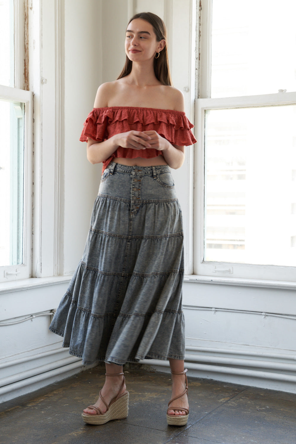 SIMPLE STATEMENT DENIM MIDI SKIRT Flying Tomato