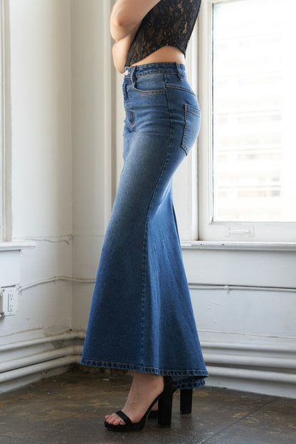 WHISPERING WINDS DENIM MIDI SKIRT