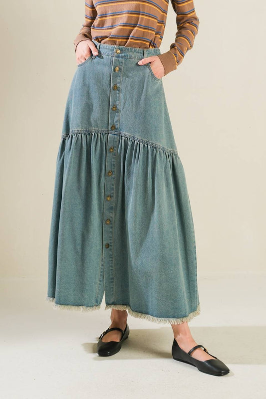 INTRICATE CHARM DENIM MIDI SKIRT Flying Tomato