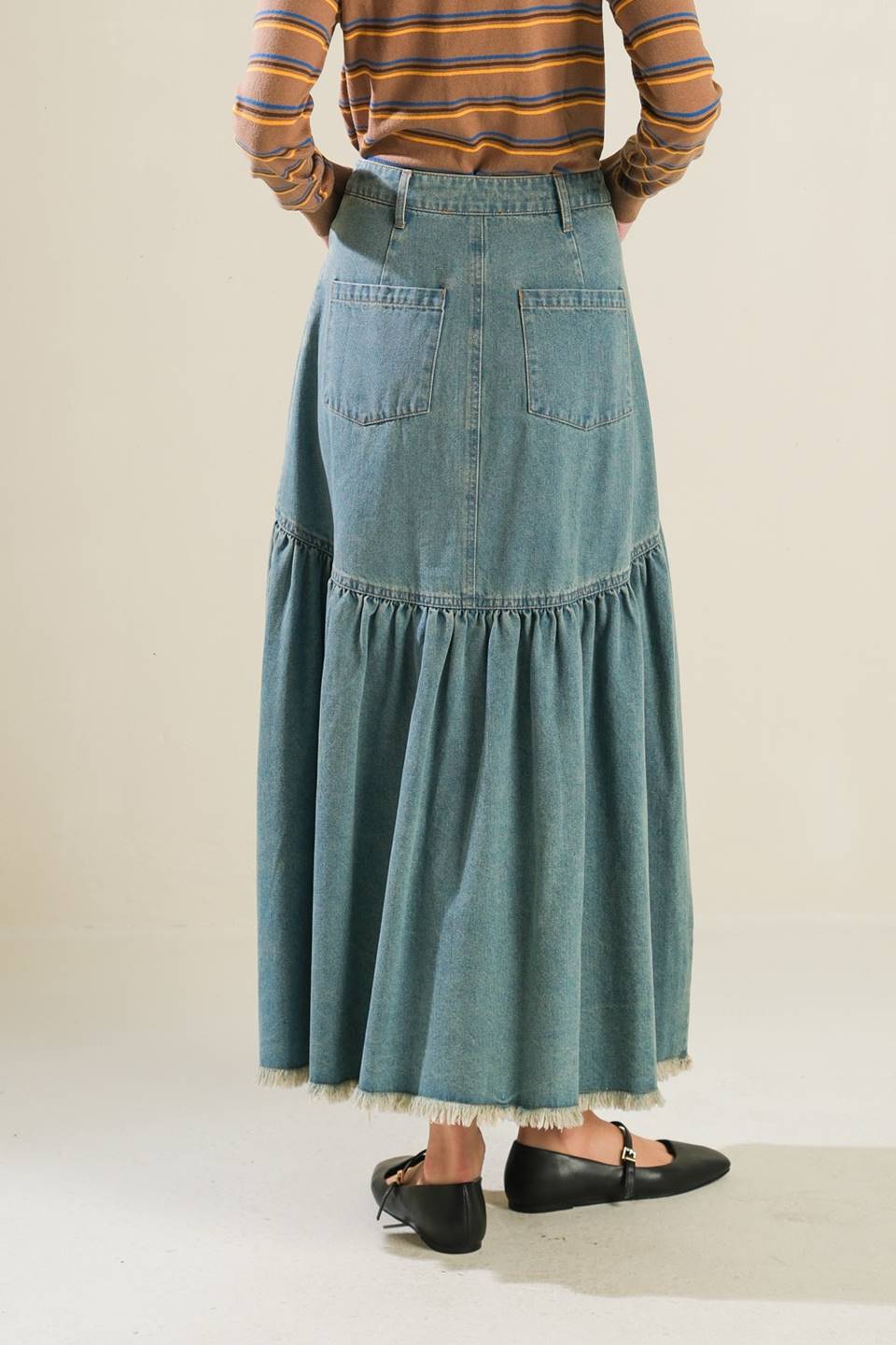 INTRICATE CHARM DENIM MIDI SKIRT Flying Tomato