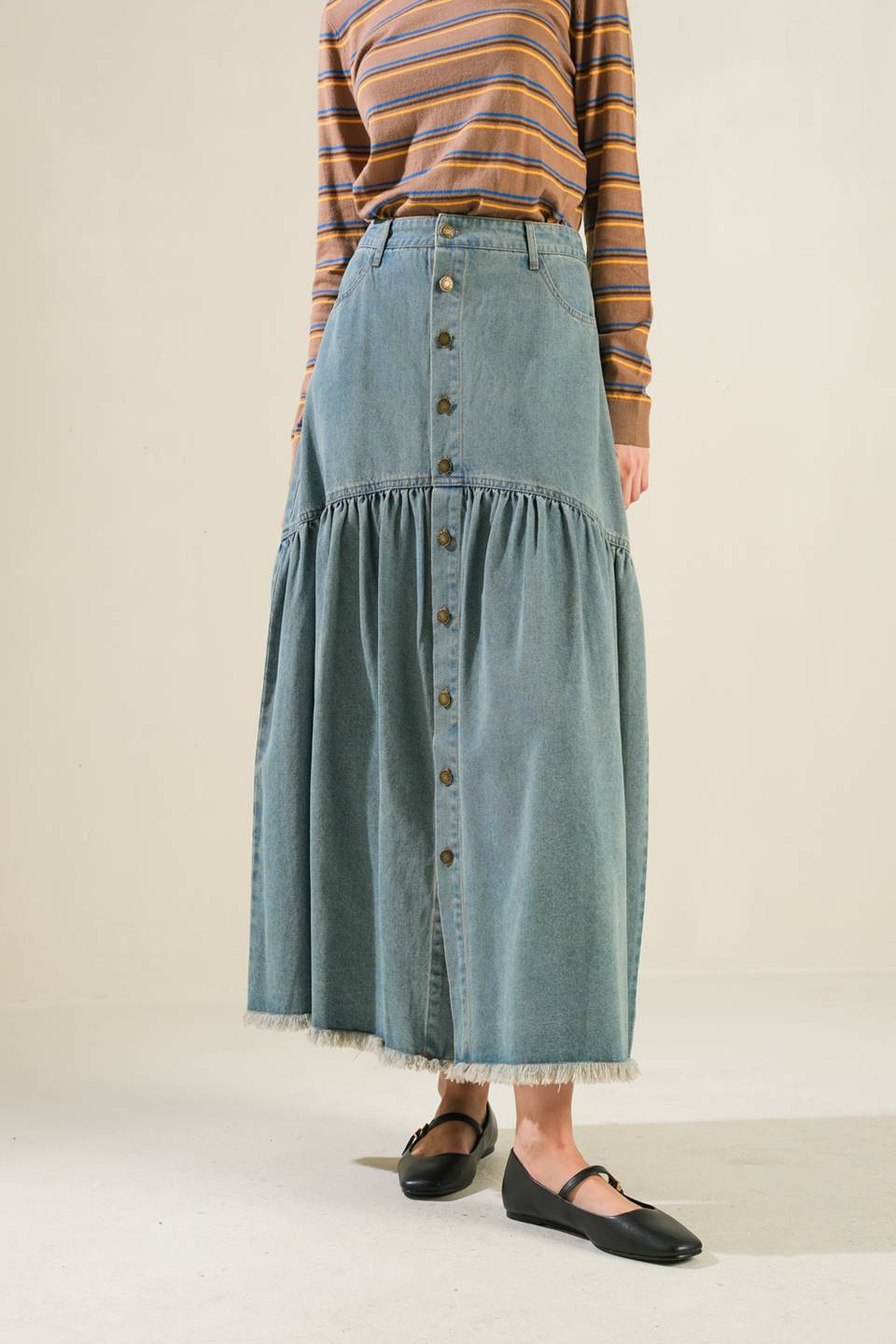 INTRICATE CHARM DENIM MIDI SKIRT Flying Tomato