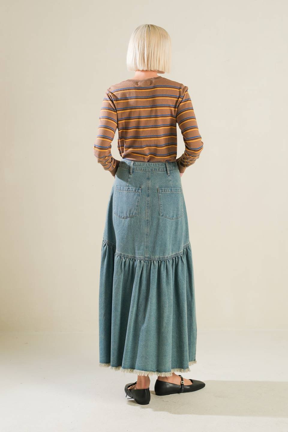 INTRICATE CHARM DENIM MIDI SKIRT Flying Tomato