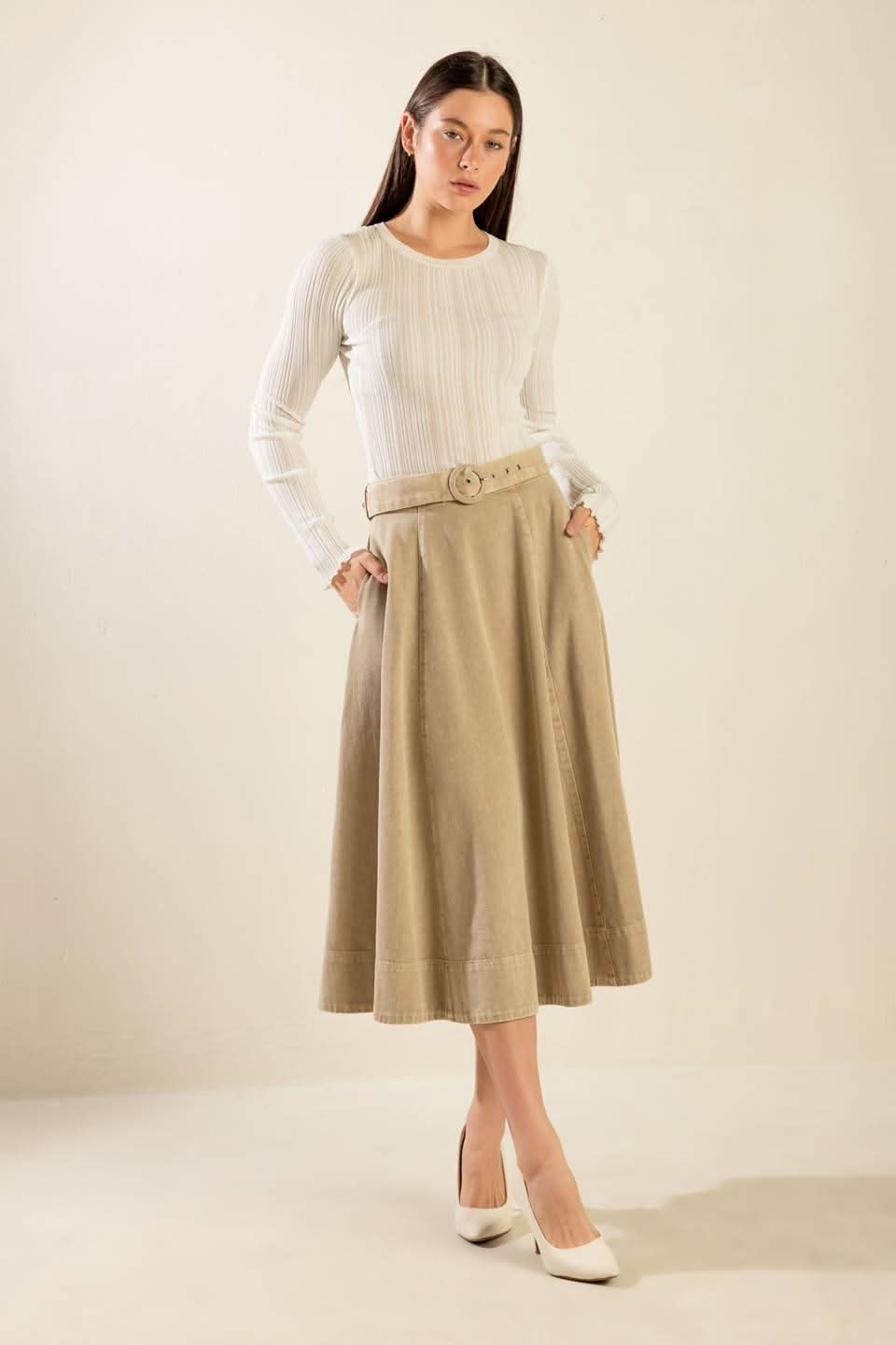 YOU KNOW IT TWILL MIDI SKIRT