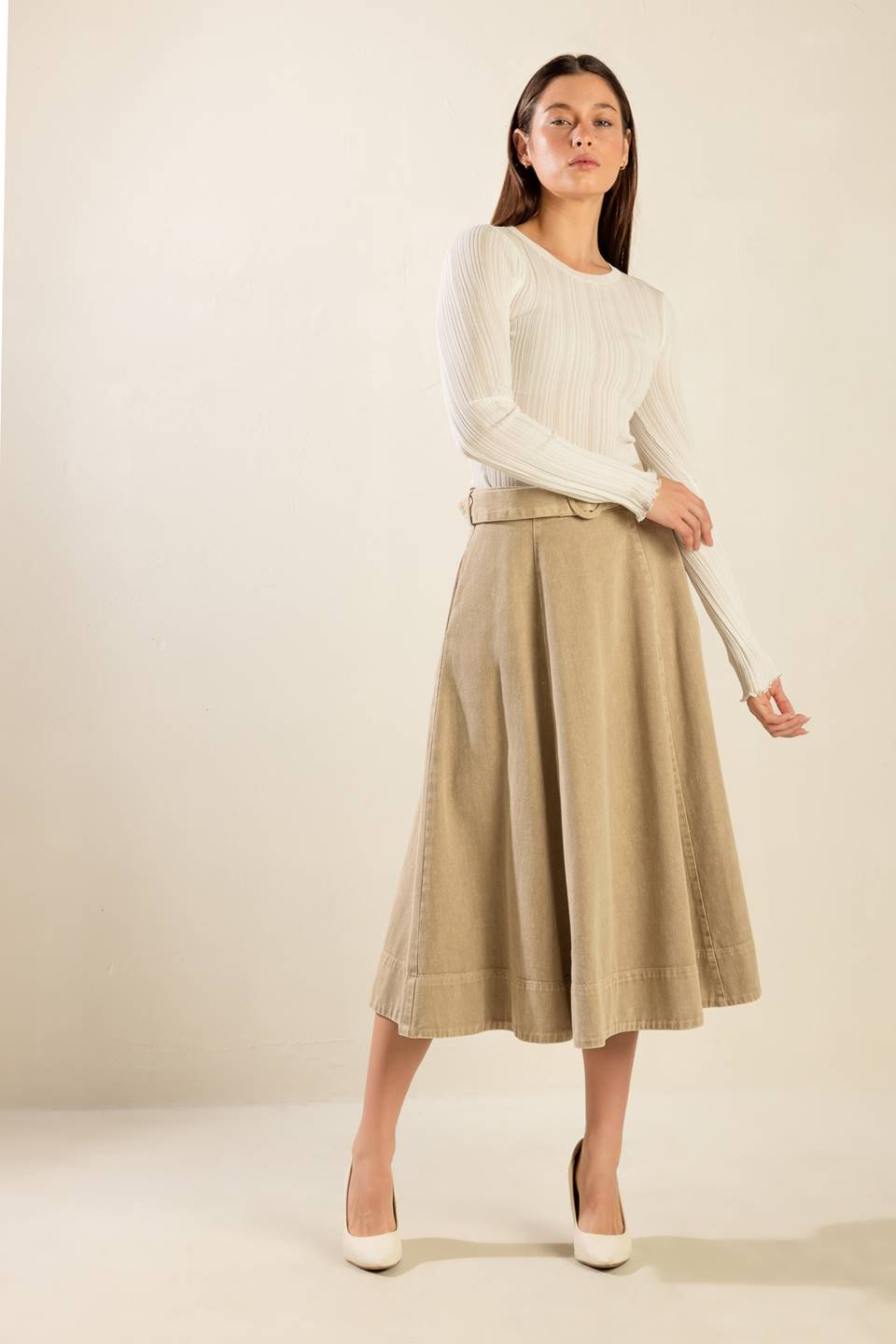 YOU KNOW IT TWILL MIDI SKIRT Flying Tomato