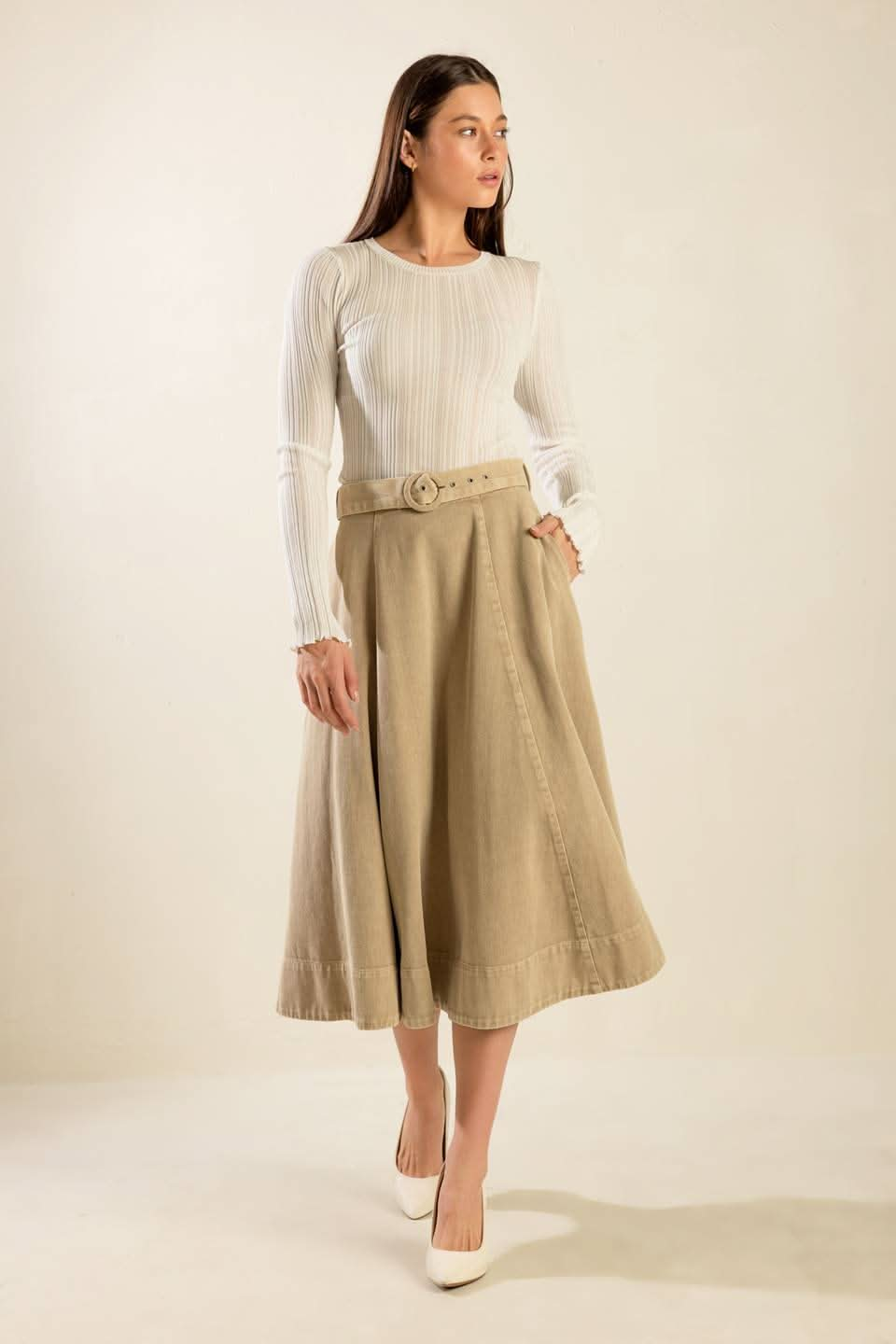 YOU KNOW IT TWILL MIDI SKIRT