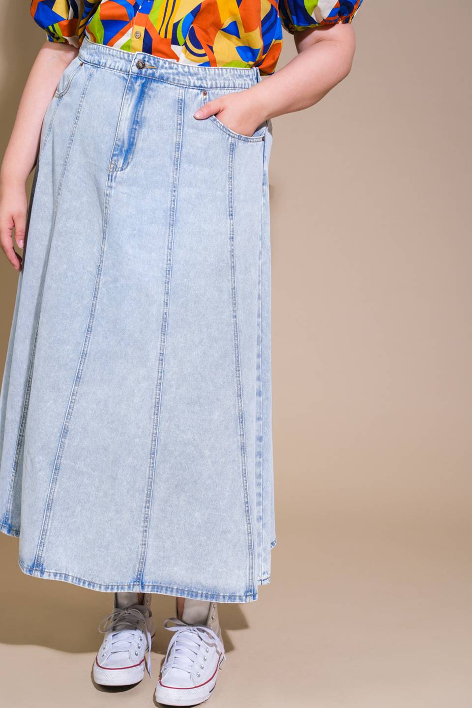 URBAN COWGIRL DENIM MIDI SKIRT Flying Tomato