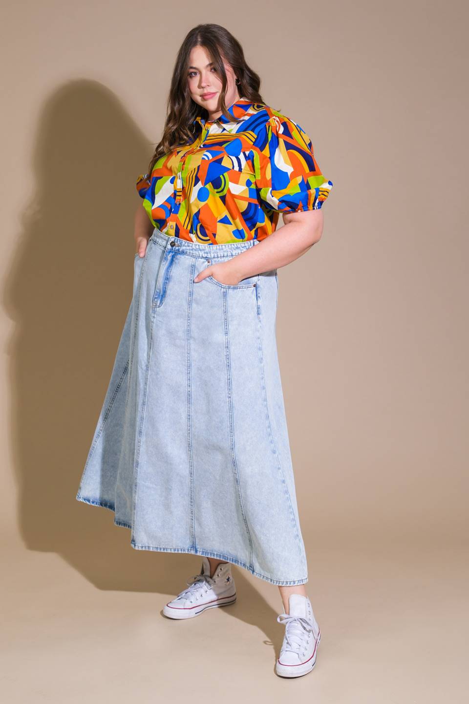 URBAN COWGIRL DENIM MIDI SKIRT Flying Tomato