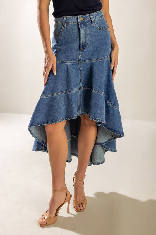 UNDER THE HISBISCUS DENIM SKIRT Flying Tomato