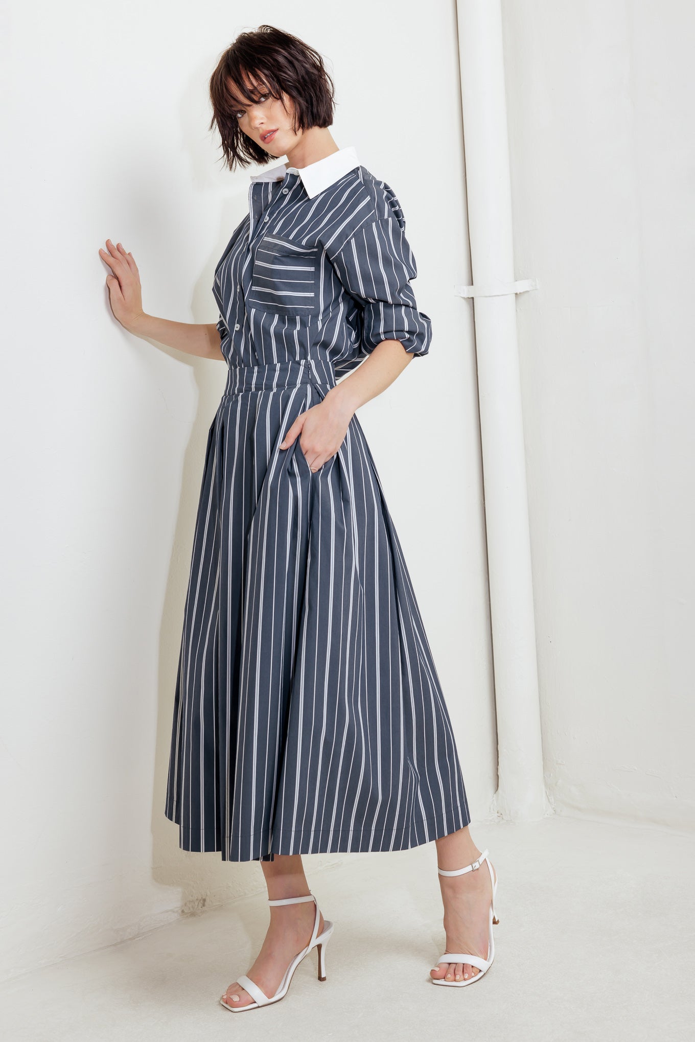 BEHIND THE GRIN WOVEN MIDI SKIRT Flying Tomato