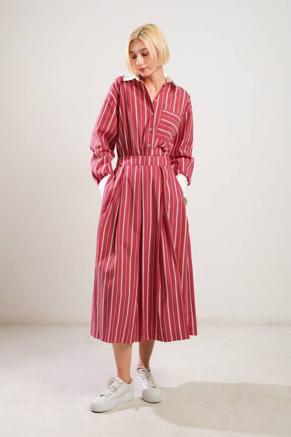 BEHIND THE GRIN WOVEN MIDI SKIRT Flying Tomato