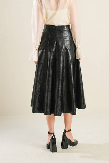 MY HEART TO YOU LEATHER MIDI SKIRT