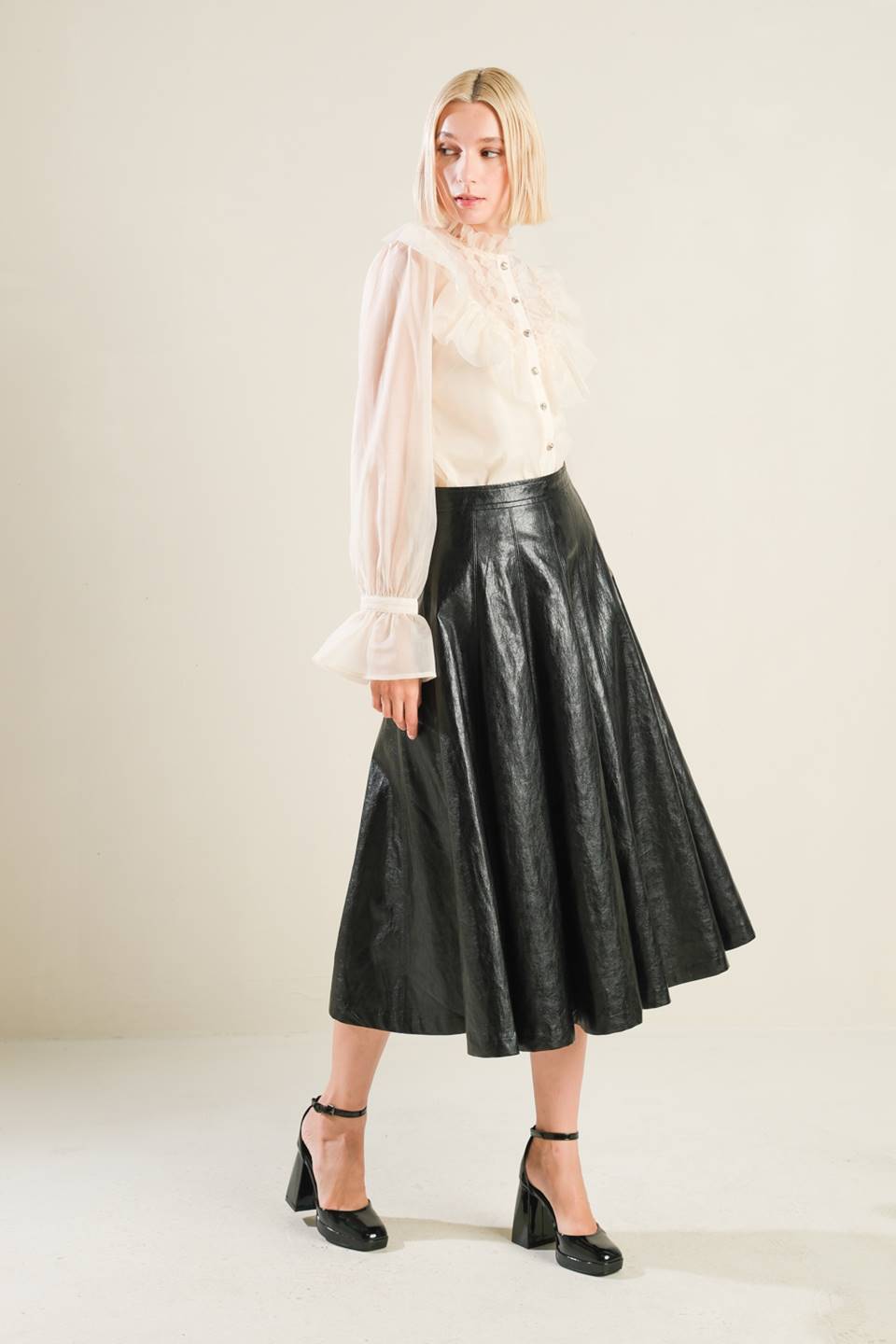 MY HEART TO YOU LEATHER MIDI SKIRT