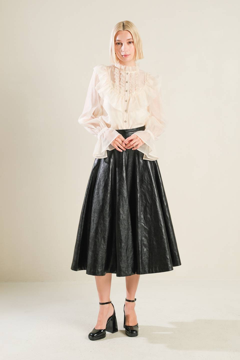 MY HEART TO YOU LEATHER MIDI SKIRT Flying Tomato