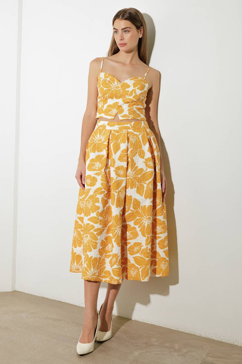 PLAIN OPTIMISM WOVEN MIDI SKIRT Flying Tomato