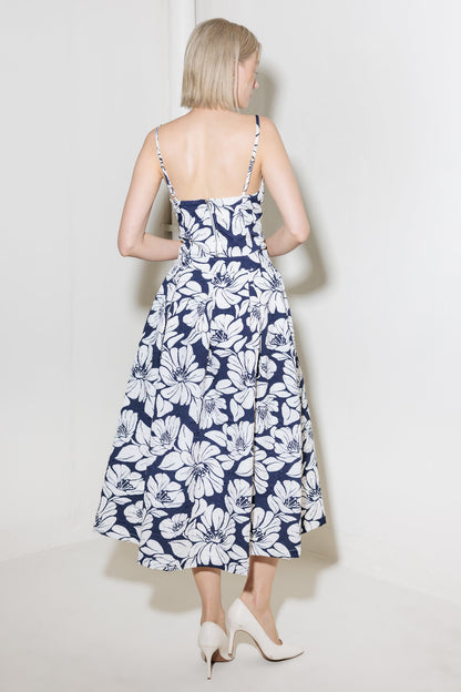 PLAIN OPTIMISM NAVY WOVEN MIDI SKIRT