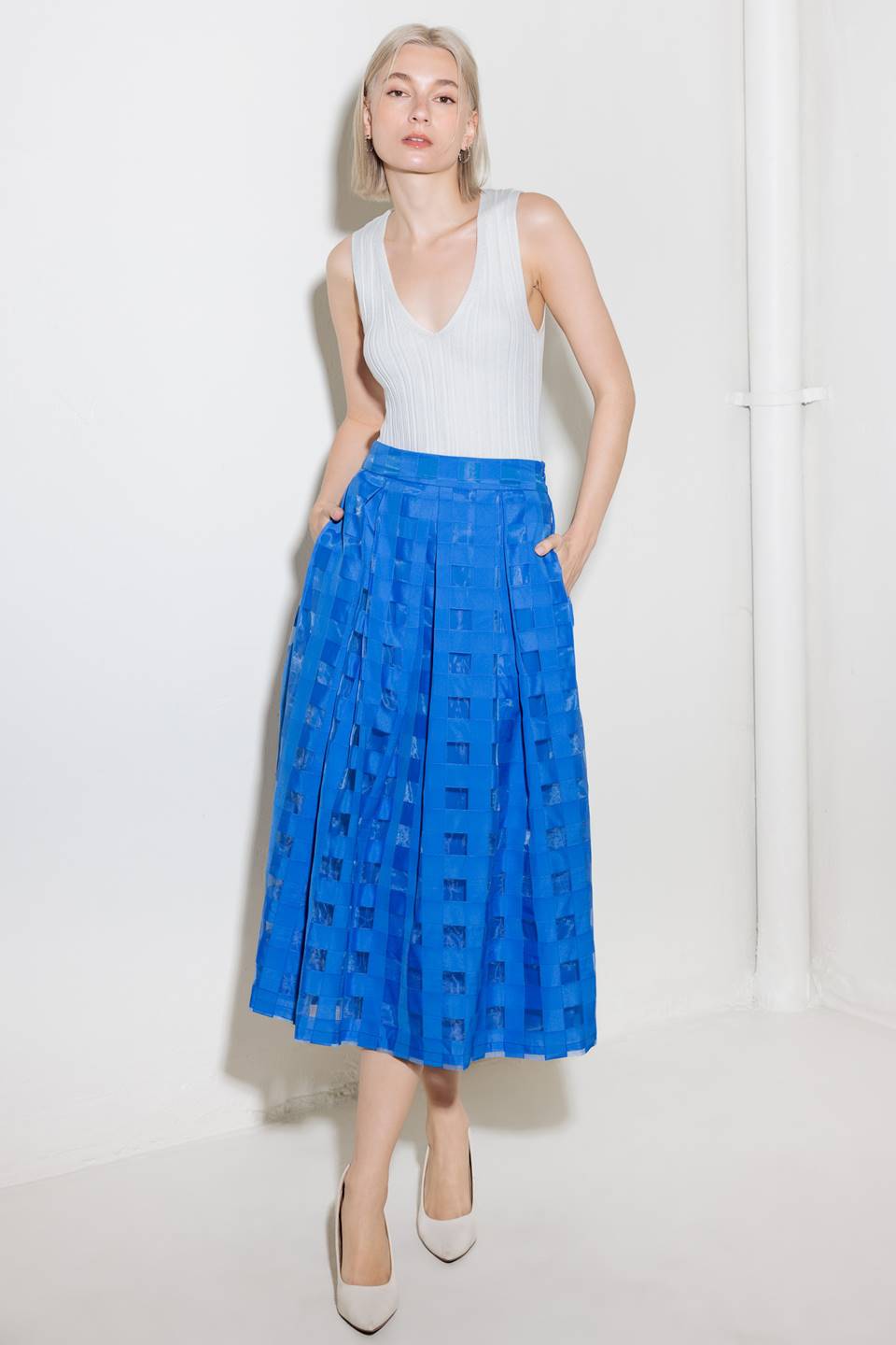 LIVE FOR US BLUE ORGANZA MIDI SKIRT Flying Tomato