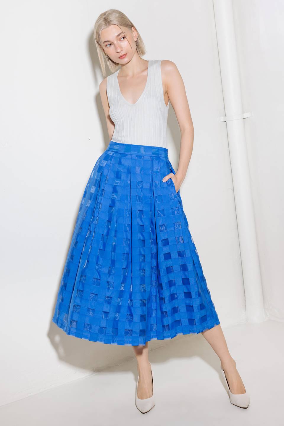 LIVE FOR US BLUE ORGANZA MIDI SKIRT Flying Tomato