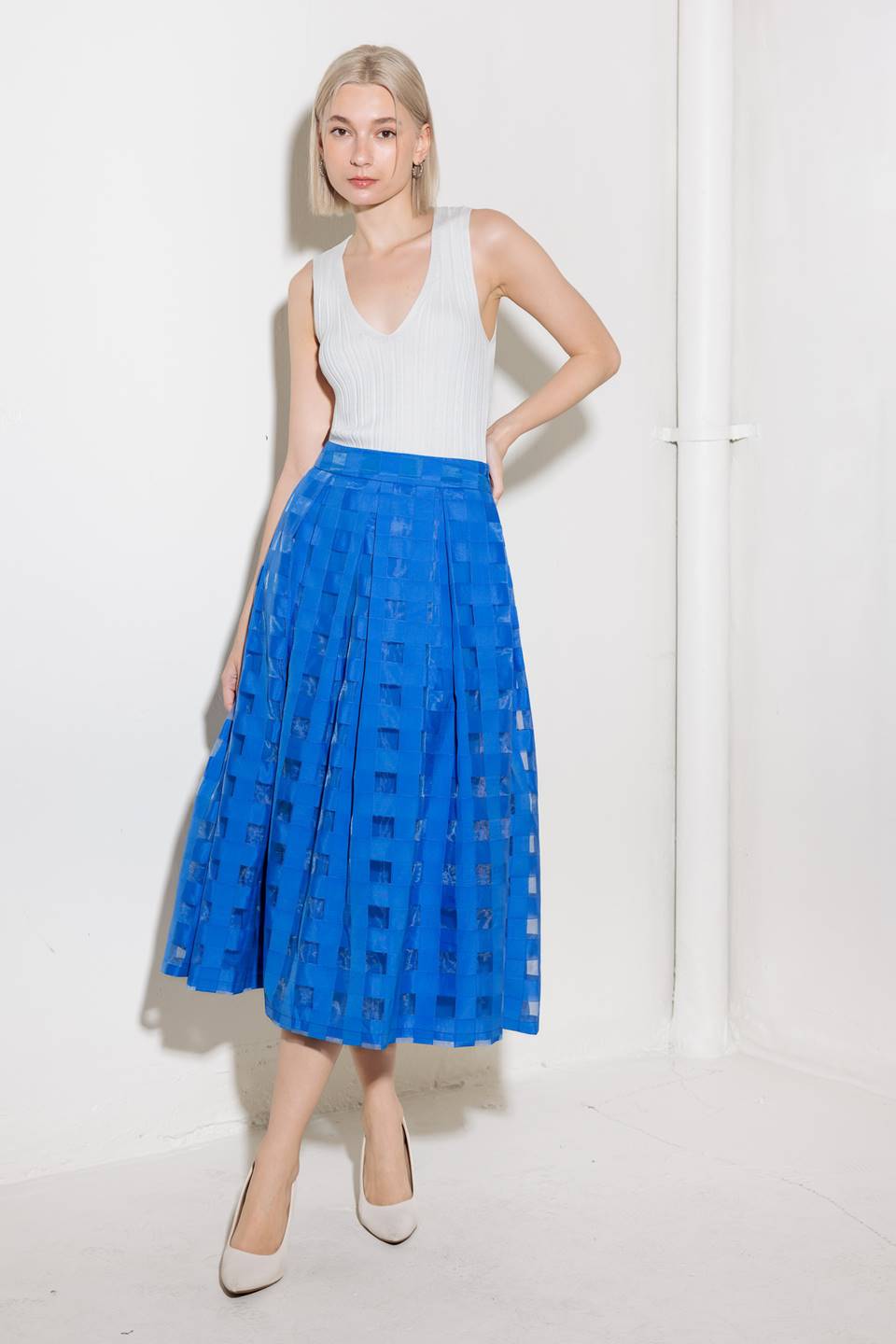 LIVE FOR US BLUE ORGANZA MIDI SKIRT Flying Tomato