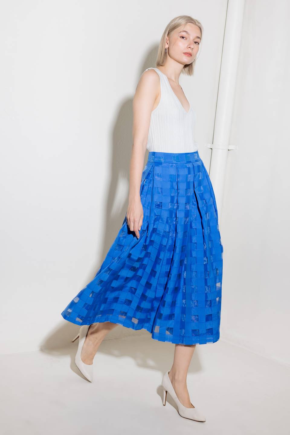 LIVE FOR US BLUE ORGANZA MIDI SKIRT Flying Tomato